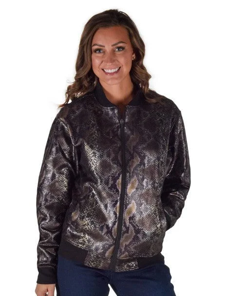 Women's Travel Attire Cowgirl Tuff Womens Midweight Snakeskin Black Polyester Athletic Shell Jacket