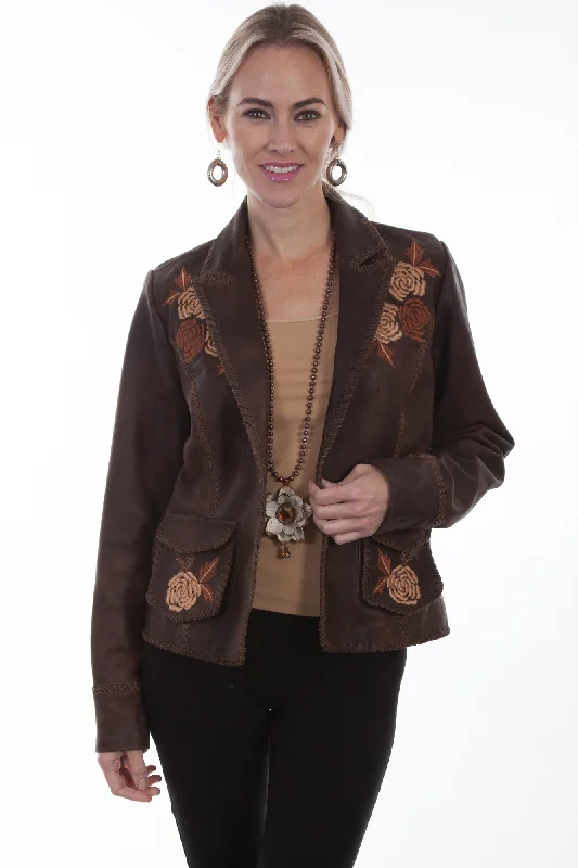 Women's Holiday Clothing Scully Womens Old Brown Leather Floral Jacket