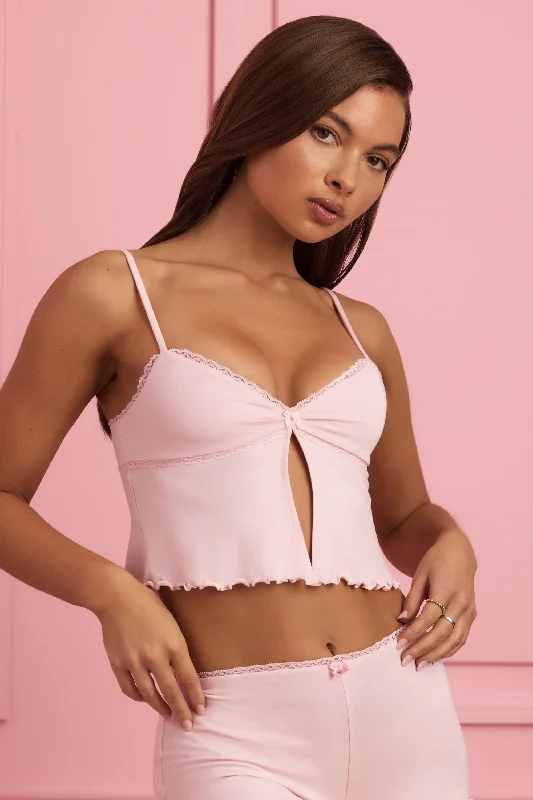 Urban Style Promotions Lace-Trim Babydoll Pyjama Top in Baby Pink