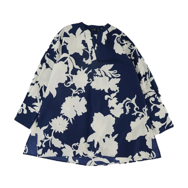 Fashion Forward Navy Casablanca Floral-Print High-Low Shirt