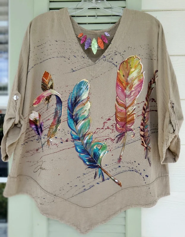 Bold Style Discounts Floating Feathers Hand-Painted Top