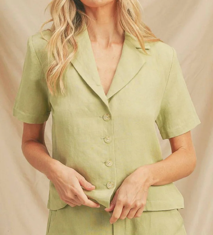 Luxury Fashion Collared Button Top In Avocado