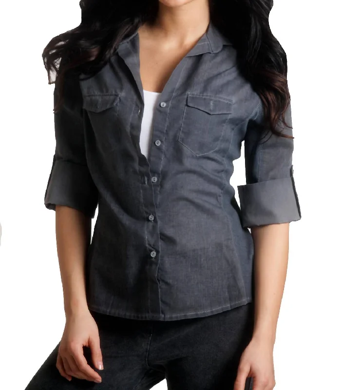 Seasonal Clearance Button-Front Oil-Washed Shirt In Gray