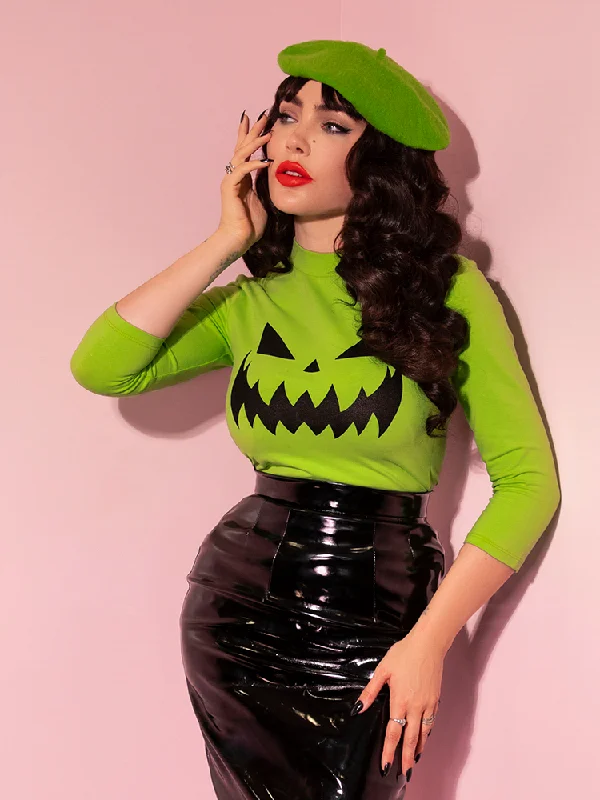 Hot Picks Pumpkin King 3/4 Sleeve Top in Slime Green - Vixen by Micheline Pitt