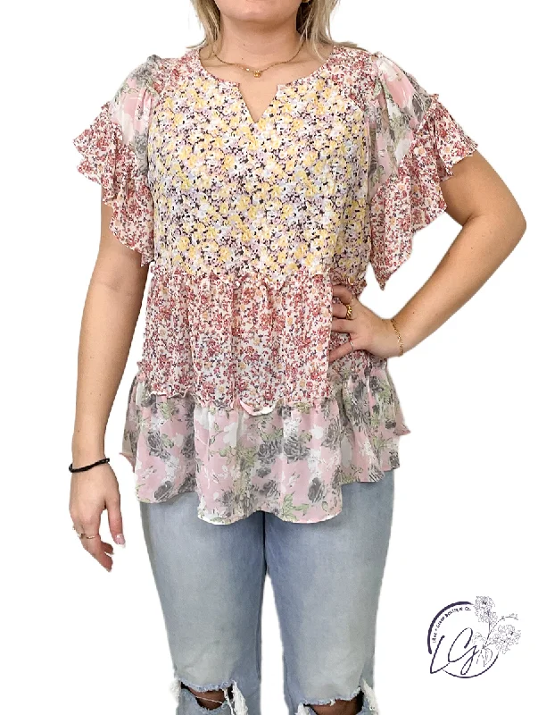 Step Ahead, Lead The Trend Flower Fusion Peasant Top