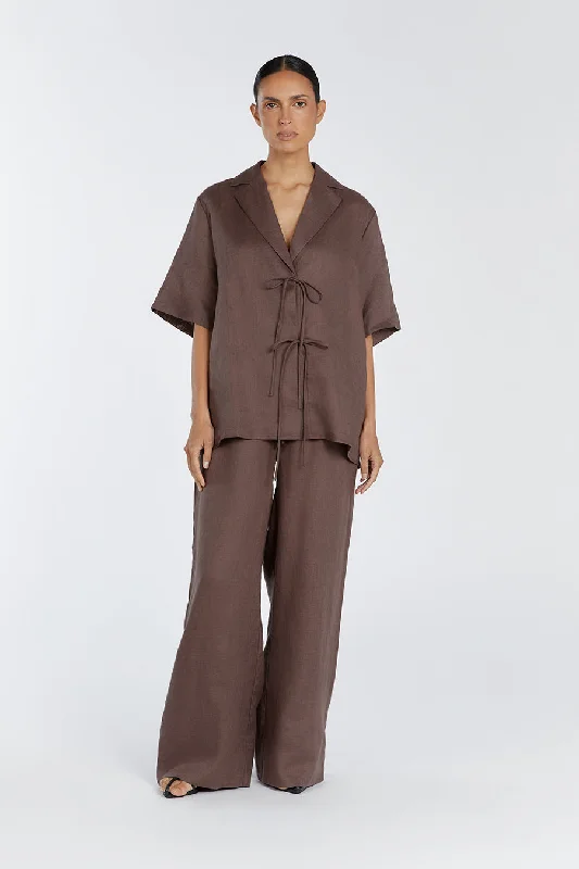 Best Deals Of The Season EMELIA CHOCOLATE LINEN WRAP SHIRT