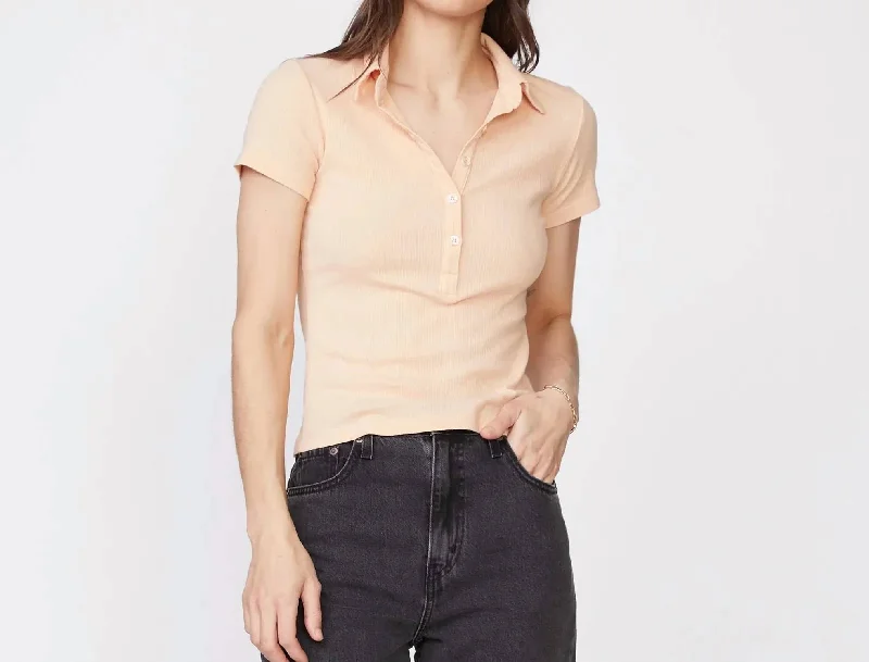 Classic Elegance Sales Rib Polo Henley Shirt In Desert Mist