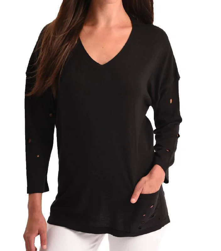 Don't Miss Out Cut-Out Sleeve Pocket Top In Black