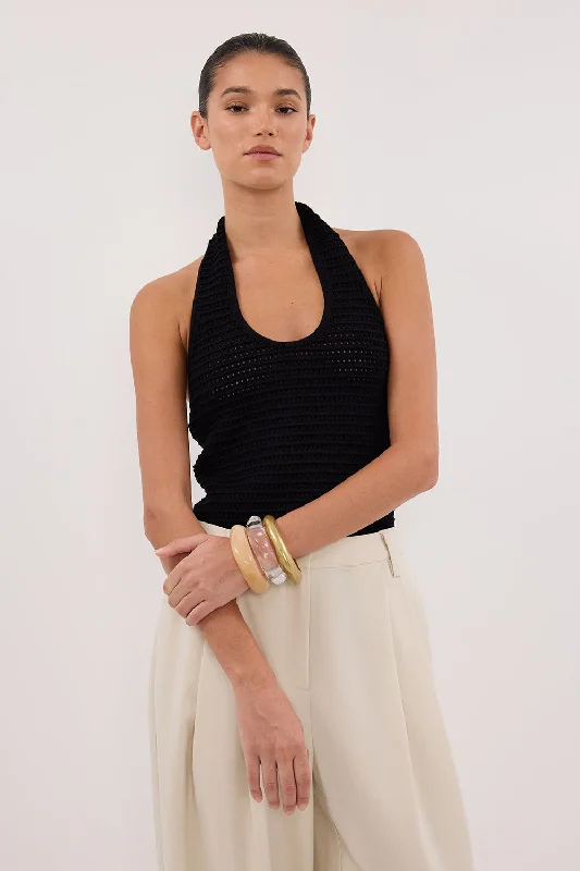 Chic And Trendy GINA BLACK HALTER CROCHET TOP