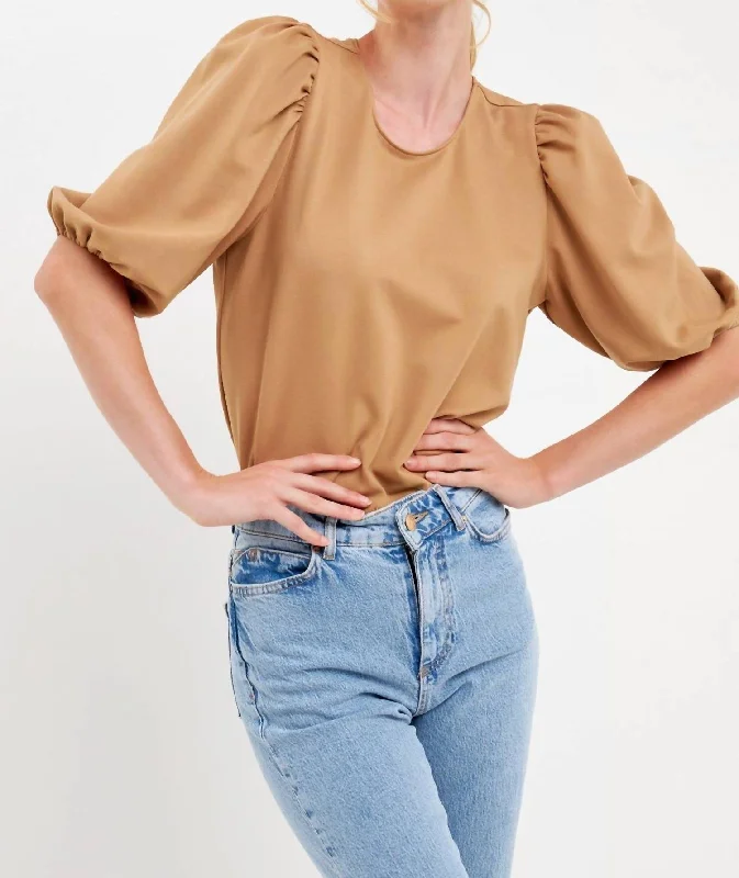 Low Price Special Macie Ponte Puff Sleeve Top In Camel