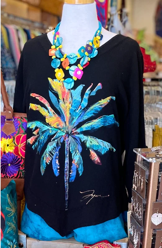 Stylish Savings Neon Palm Hand-Painted Top