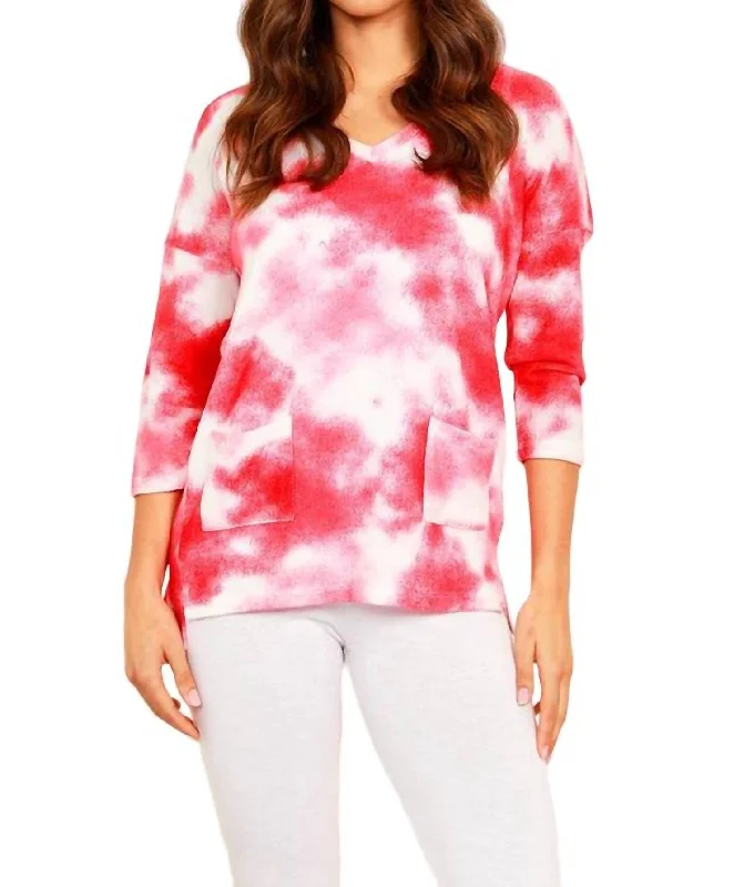 Sustainable Fashion Extravaganza Soft Stretch Tie Dye 3/4 With Pockets In Red