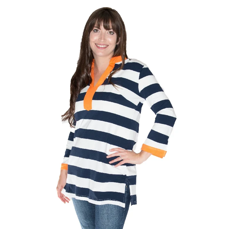 Trend Forward Threads Top It Off Valorie Striped Top - Navy, White, Orange