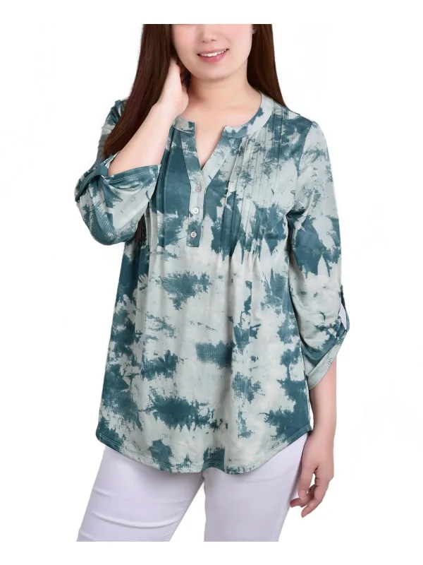 Insane Discount Onslaught Petites Womens Printed Pintuck Henley