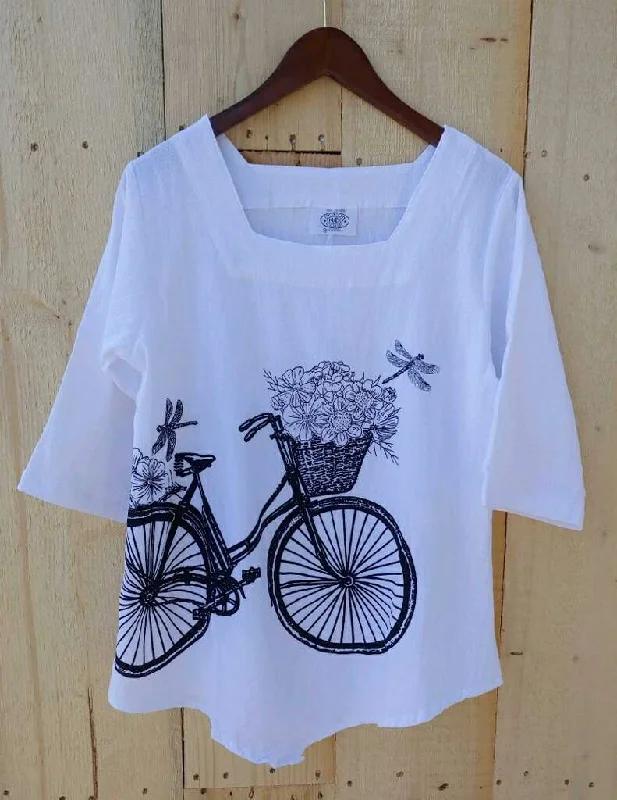 Affordable Trendy Fashion Bike and Flowers 100% Cotton Gauze Top