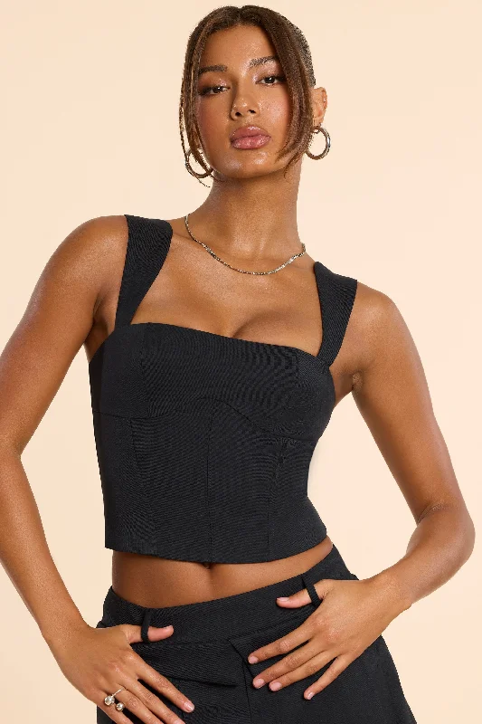 Limited-Time Offer Brushed Twill Square Neck Tailored Top in Black