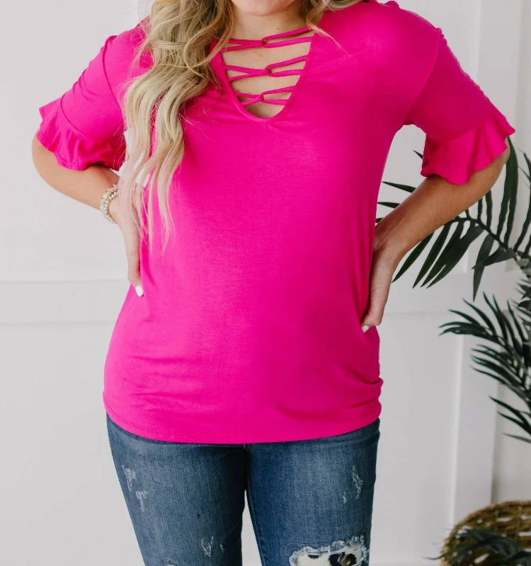 Spring Fashion Crossing Wires Top In Fuchsia