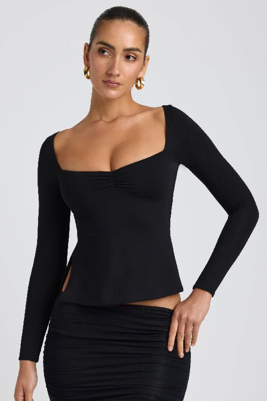 Hot Styles Modal Sweetheart-Neck Top in Black