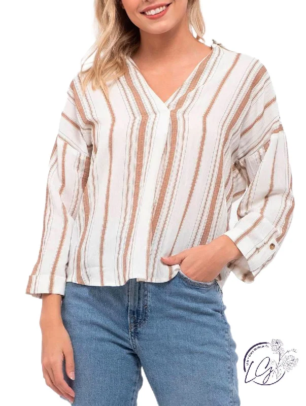 Huge Markdowns Rising Sun Striped V-Neck Top