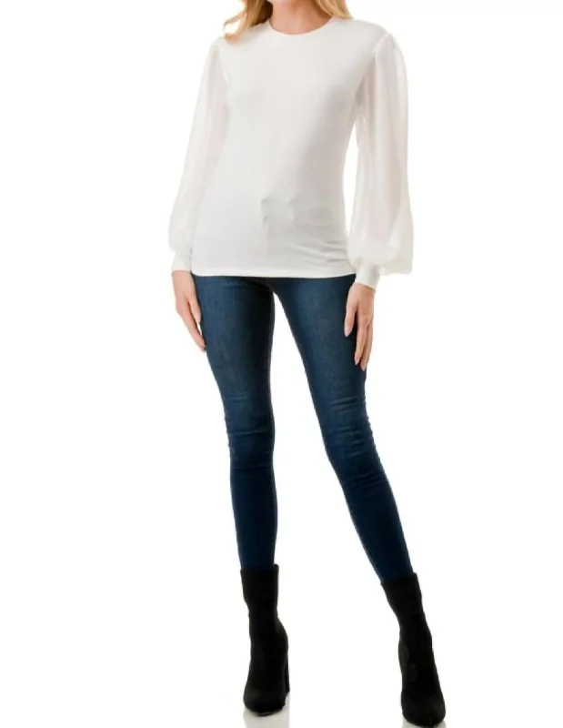 Chic Style, Always In Vogue Chiffon Sleeve Top In White