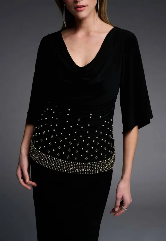 Stay Ahead In Style 3/4 Sleeve Top In Black