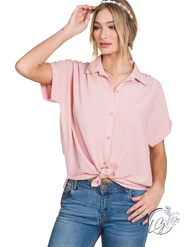 Timeless Elegance Sale Crinkle Comfort Button-Up