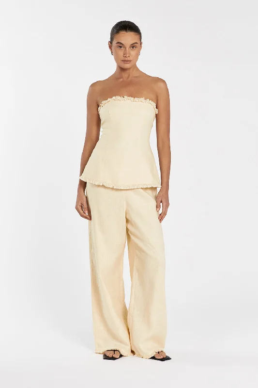 Hot Items ZAHARA LEMON LINEN FRINGED TOP