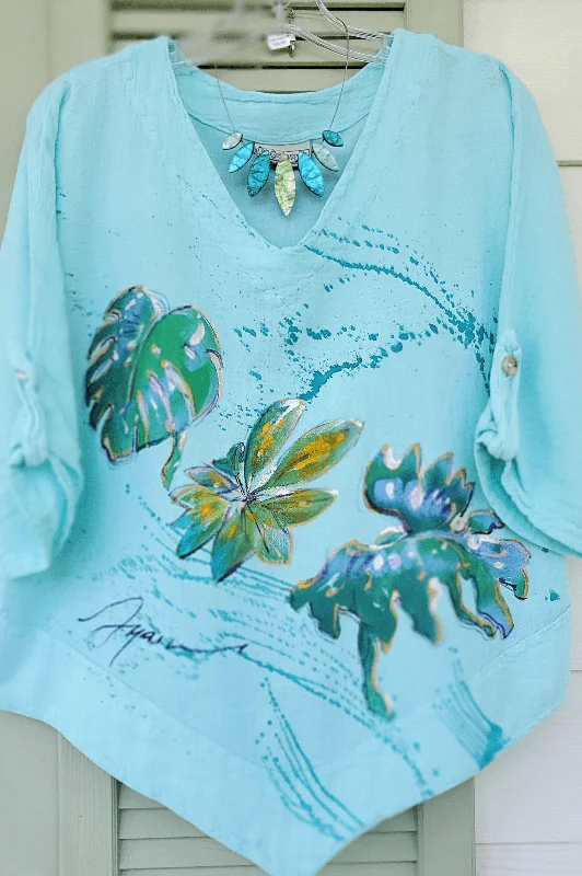 Affordable Trendy Fashion Tropical Plants Hand-Painted Top