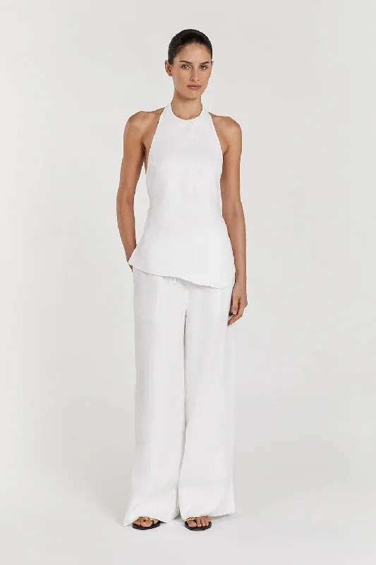 Fast Fashion Favorites SERENA WHITE LINEN ASYM HALTER TOP