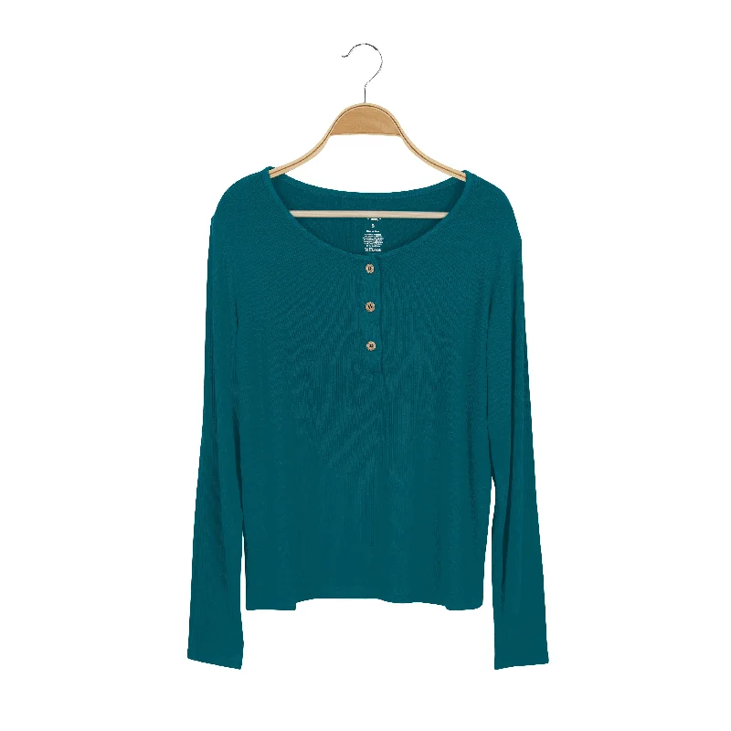 Holiday Glam Women's Ribbed Henley Top in Loch