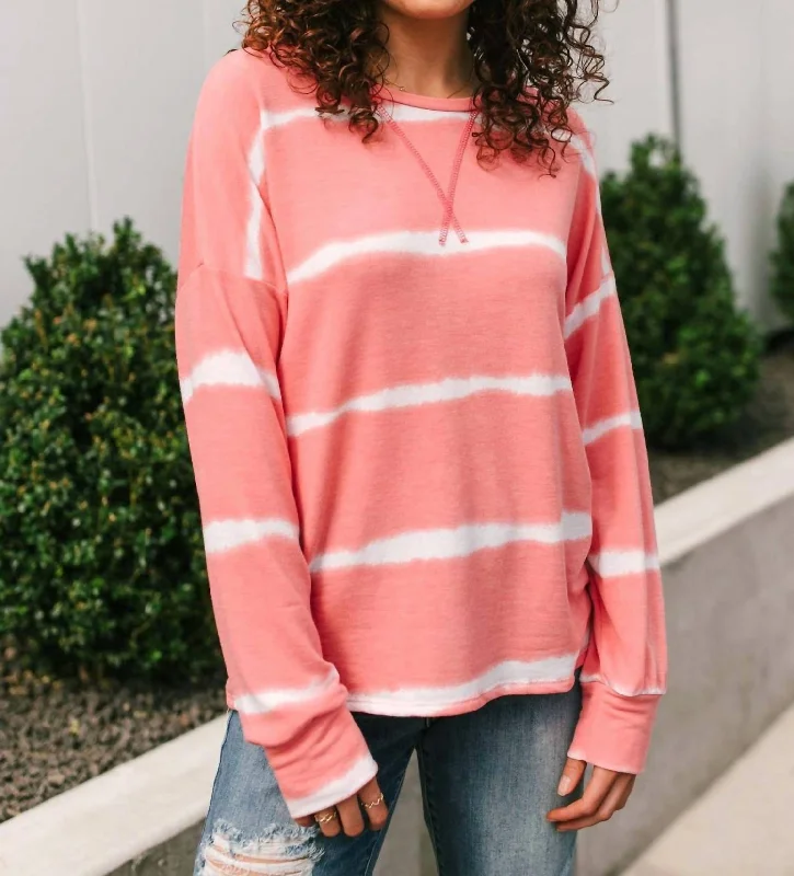 Budget-Friendly Fashion Wave Of Stripes Top In Coral