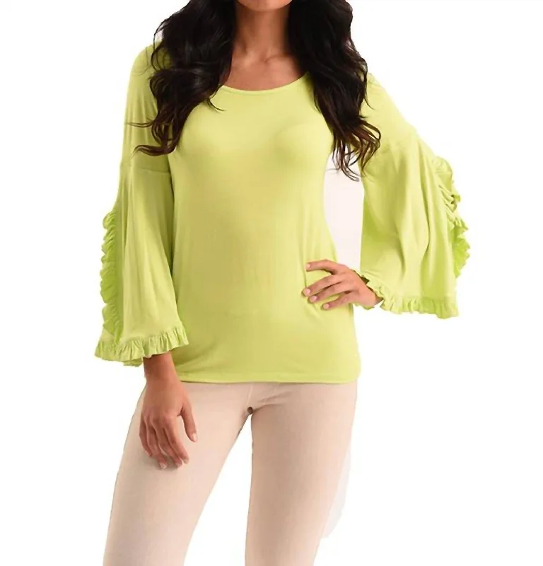 Mega Sales Marie Ruffle Sleeve Scoop Top In Lime