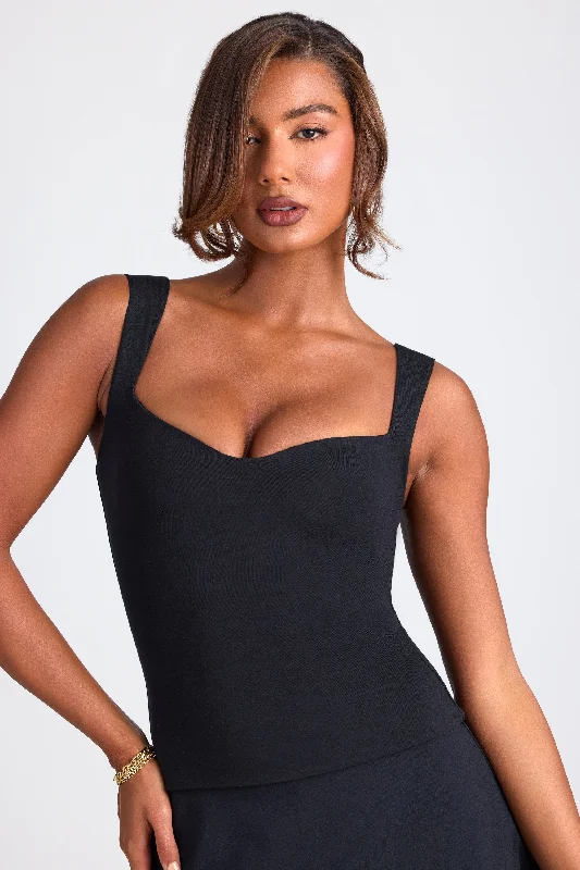 Explore What's New Modal Sweetheart-Neck Top in Black