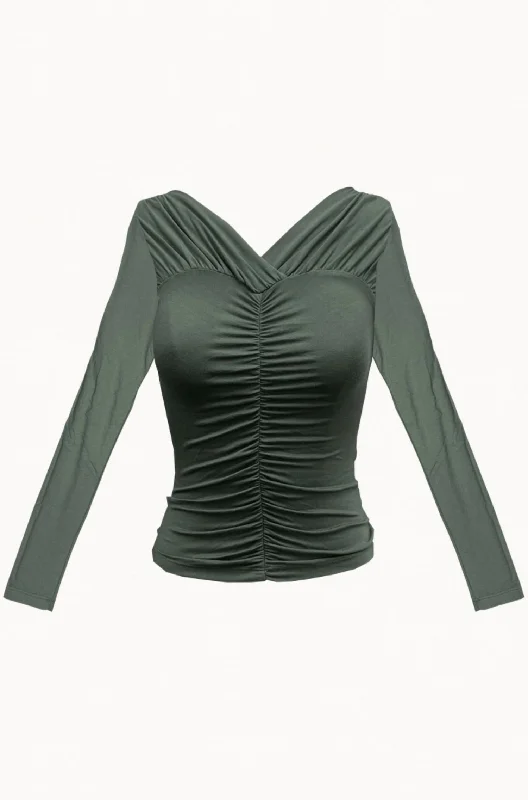 Contemporary Casual Deals Verse Stretch-Modal Jersey Ruched Top In Forest