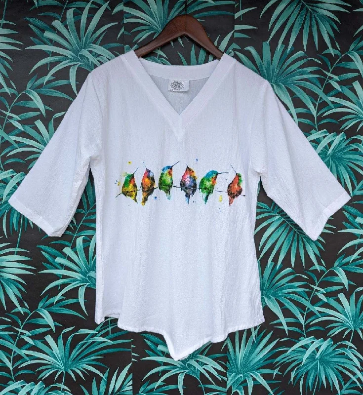 Season Sale 138 Birds on Perch - Preshrunk Cotton Gauze Top