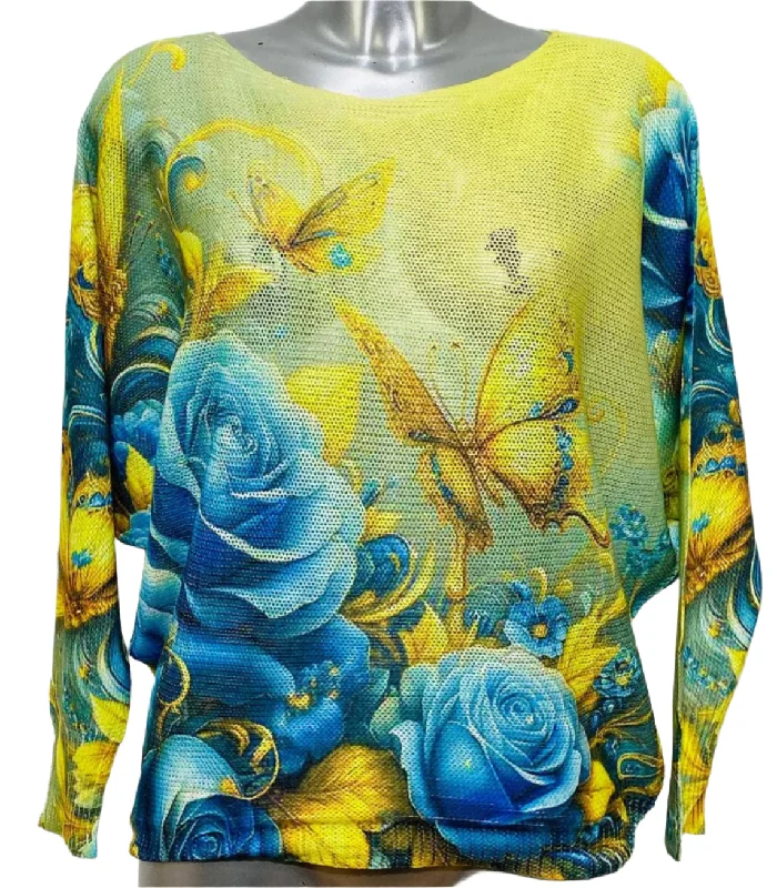 Find Your Unique Flair Yellow Blue Butterfly Round Knit Print