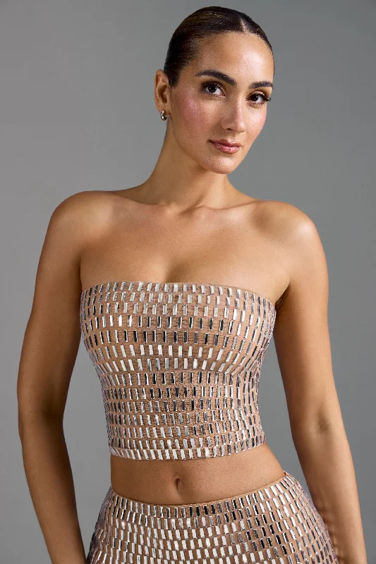 Flash Sale Starts Embellished Bandeau Top in Almond