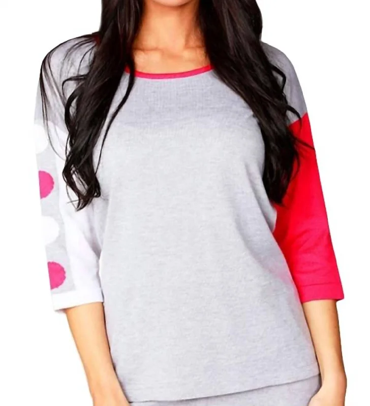 Limited Edition 3/4 Sleeve Color Block Crew Top In Gray