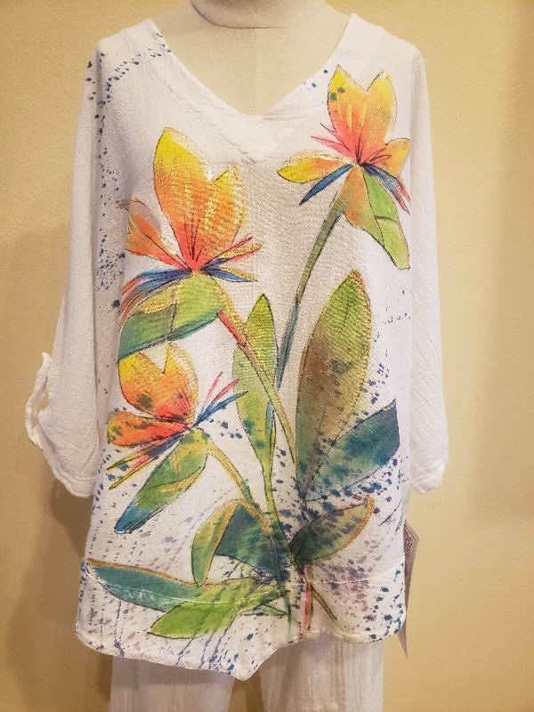 Vintage-Inspired Style Offers Birds of Paradise Hand-Painted Top