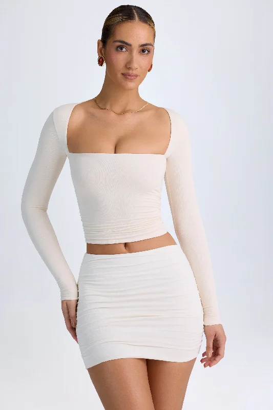 Premium Style Offers Modal Halterneck Ruched Top in Ivory