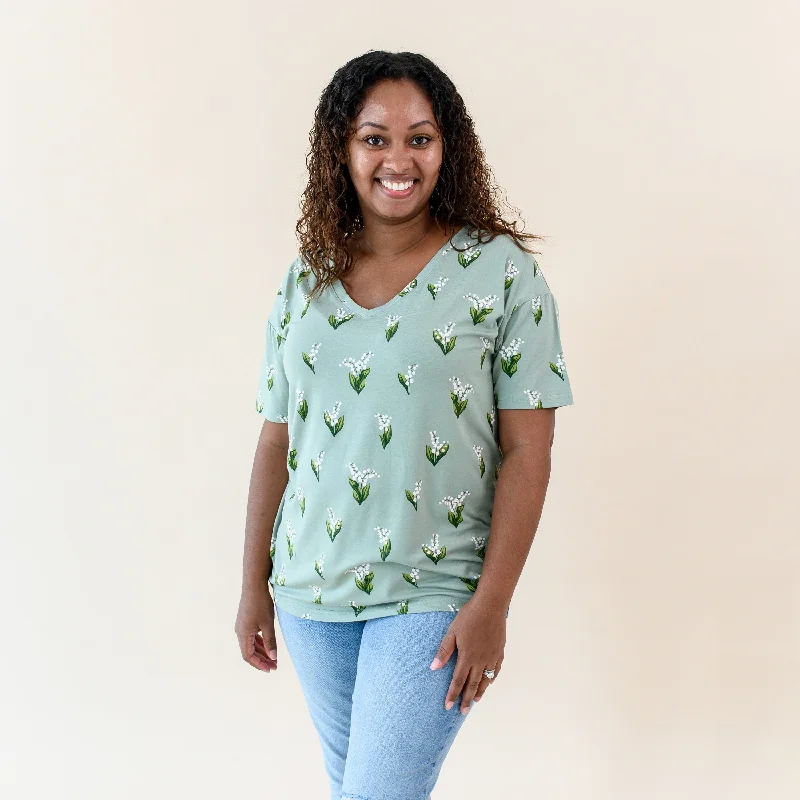 Premium Style Women's Relaxed Fit V-Neck in Thyme Lily