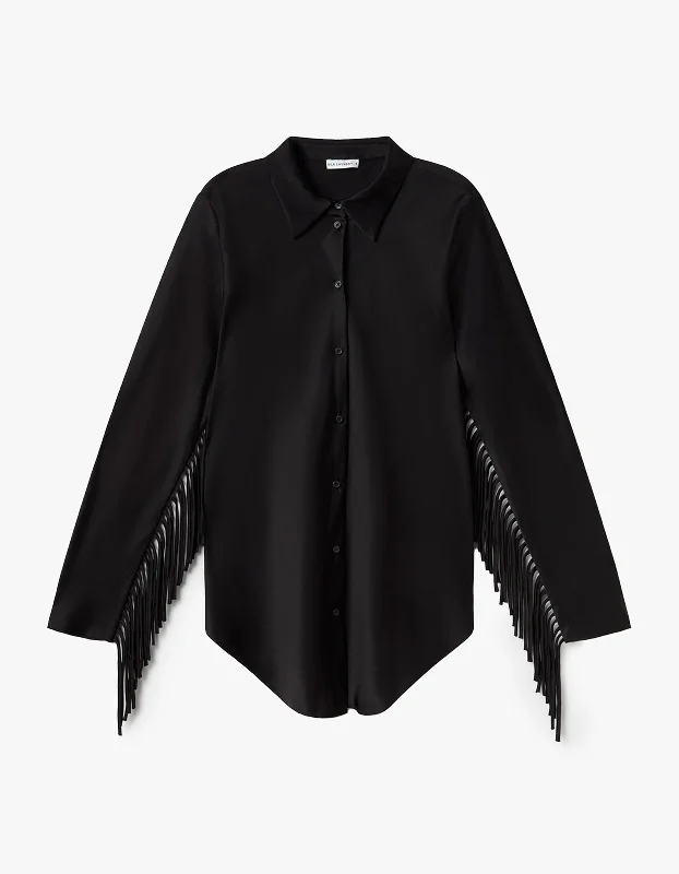 Cozy Comfort Style Sale Fringe Bias Cut Shirt - Black