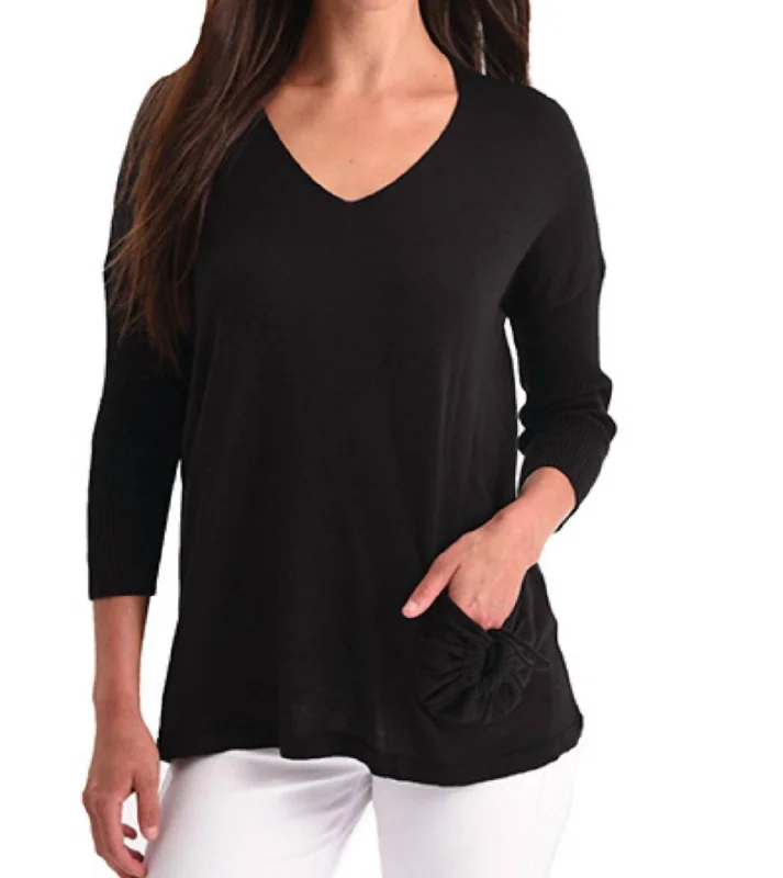 Insane Discount Onslaught Tie Pocket Detail V-Neck Top In Black