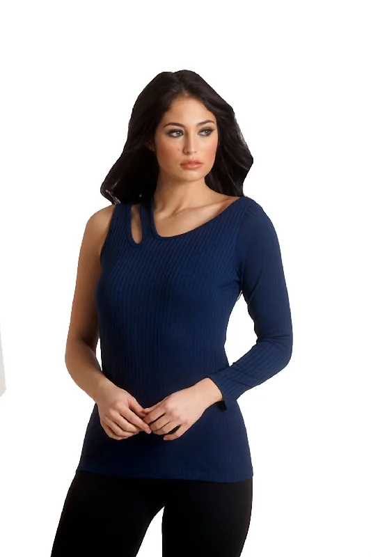 Gift Ideas Asymmetrical Sleeve Top In Navy