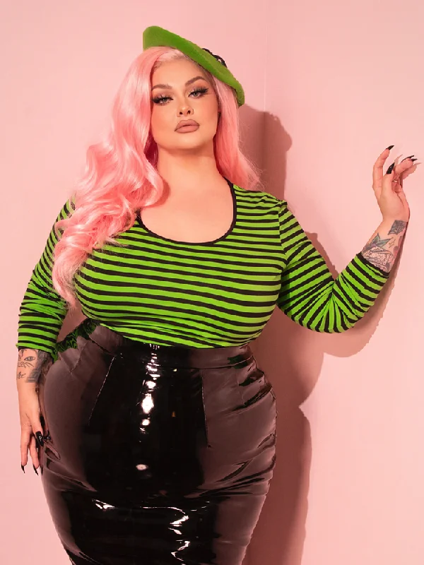 Budget Saver Troublemaker Top in Slime Green and Black Stripes - Vixen by Micheline Pitt