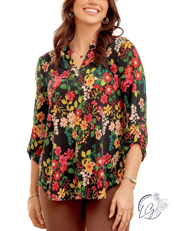 Hot Sale Hunter Green Floral Lizzy Top