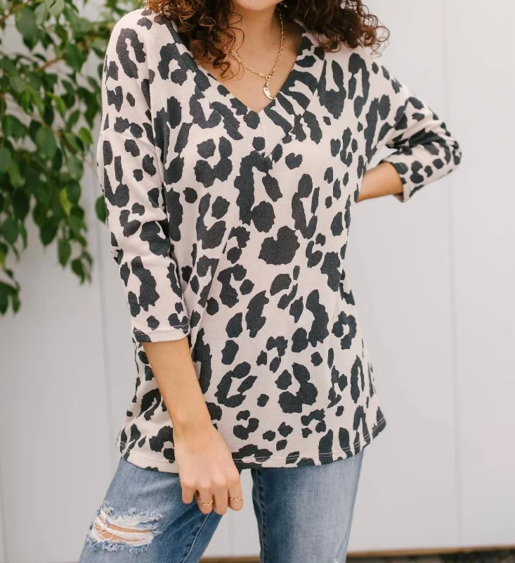 Fashion-Forward Take A Risk Top In Beige/leopard