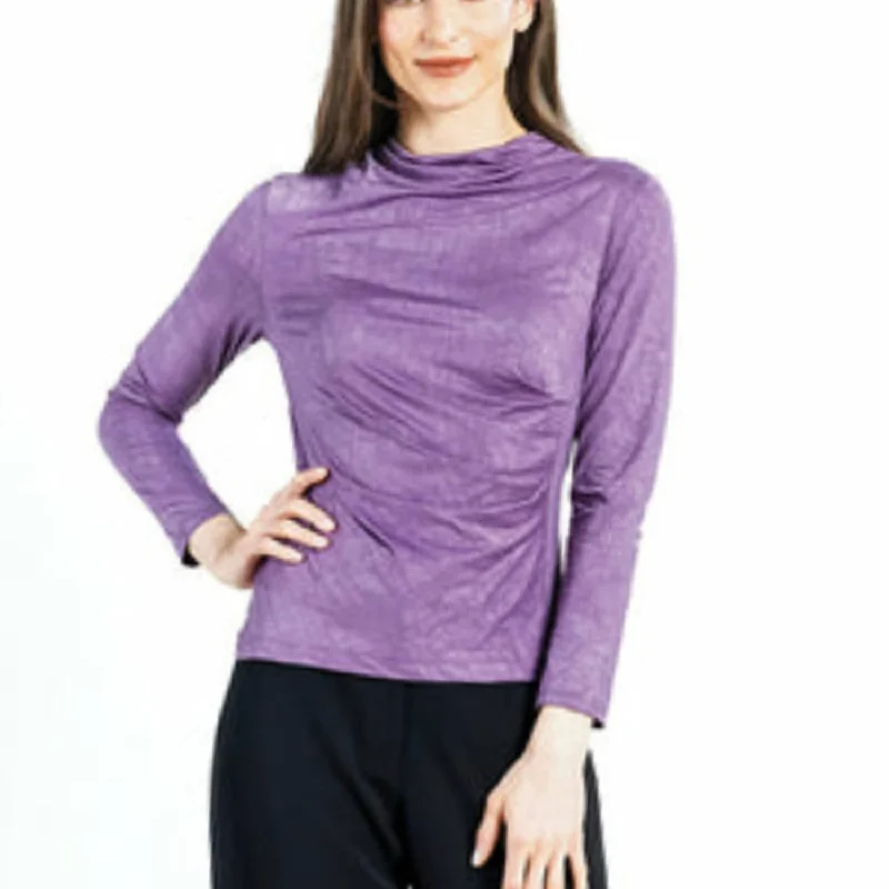 The Latest Fashion Trends Crushed Silk Knit - Draped Neck Side Ruched Top In Plum