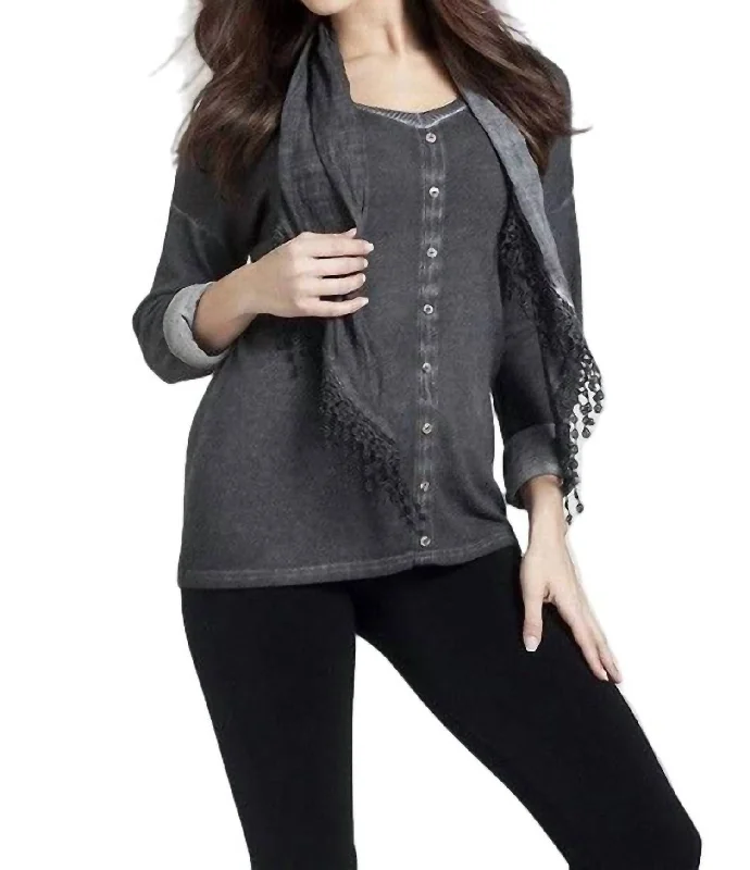 Limited Time Flash Sale Front-To-Back Top W/ Scarf In Gray