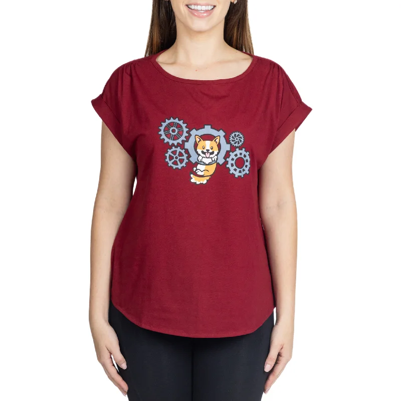 Chic Style Discounts Corgi & Cogs Maroon Top